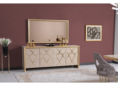 Iesszëmmer Garnitur Sideboard mat Spigel Luxus Sideboard Holz beige 2dëleg