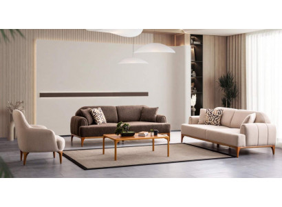 Modern Beige Sofa Set 3+3+1 Sëtz Living Room Miwwelen Luxus Set Sofa