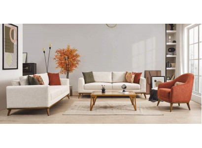 Stilvoll Wunnzëmmer-Set Wunnzëmmer-Set 3tlg. Modern Beige Canapé 3+3+1