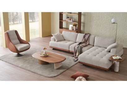 Stilvoll Wunnzëmmer Set 2tlg. Luxus Ecksofa L-Form + Fauteuil Designer Set