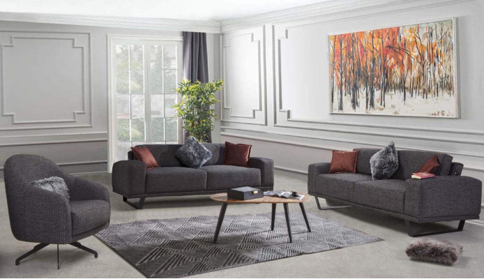 Luxus Wunnzëmmer Set besteet aus 3-Del. Schwaarz Faarf Design Sofa Set