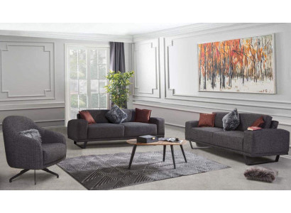 Luxus Wunnzëmmer Set besteet aus 3-Del. Schwaarz Faarf Design Sofa Set