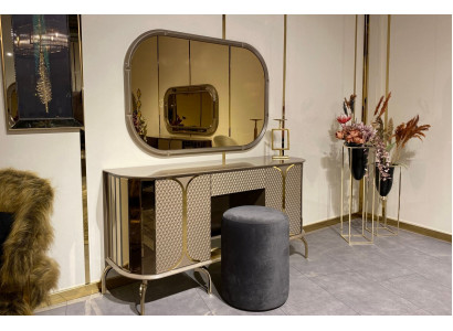 Schminktisch Spigel Hocker Miwwel Schlofzëmmer Gold 3tlg. Schlofzëmmer