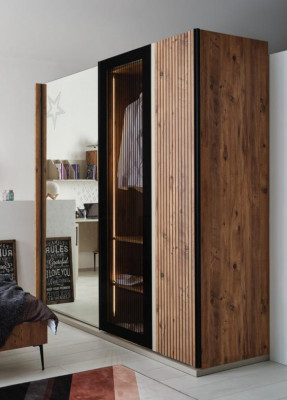 Moderne Kleederschaf Luxus Holz Schief Glas stilvoll Schlofzëmmer