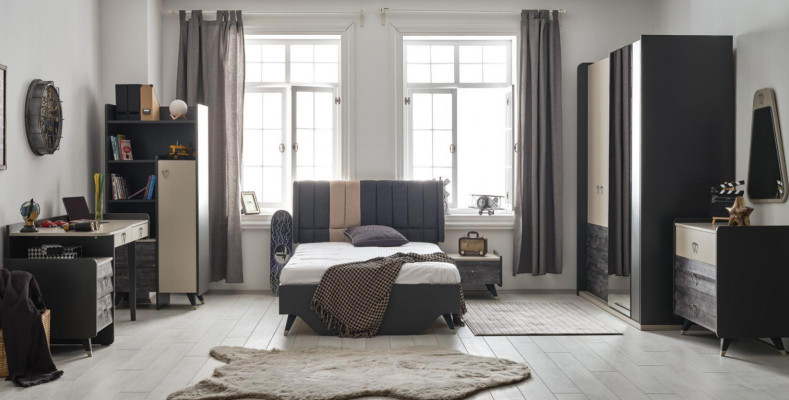 Luxuriéis gro Schlofzëmmer Set Jugendzëmmer Kannerzëmmer 7-Del Bett
