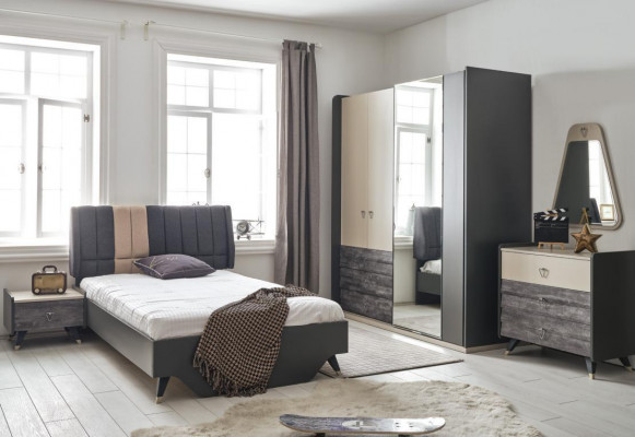 Luxuriéis gro Schlofzëmmer Set Jugendzëmmer Kannerzëmmer 7-Del Bett