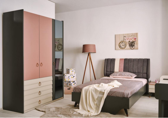 Schlofkummer Set Bett Nuetsdësch Kleederschaf Modern Luxus Setra Set