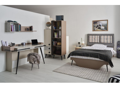 Schlofkummer méi-faarweg Komplettbett Nuetsschrëff Dësch Regal nei