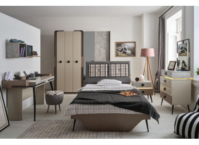 Modern Schlofzëmmer Jugendzëmmer 7-teileg. Bett Kleederschaf Kandenzëmmer