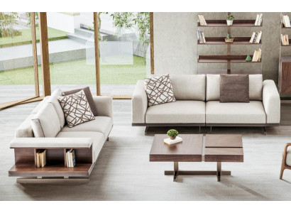 Beige-Brong Sofagarnitur Luxus Couches Polstermébel Set Sofas 3+2 Plazéierer