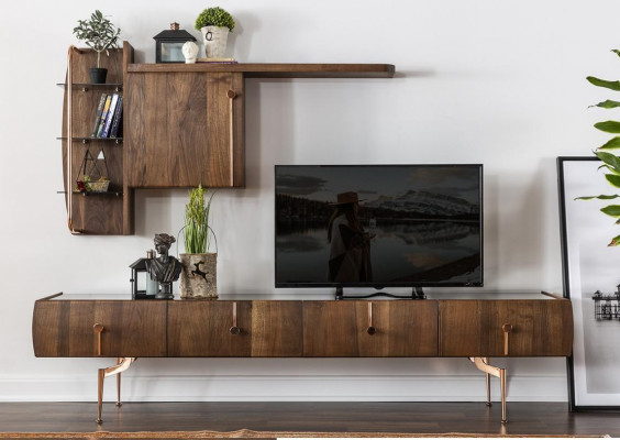 Wunnwand RTV Lowboard TV Ständer Sideboard Garnitur Braun Holz Regaler