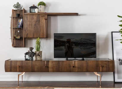 Wunnwand RTV Lowboard TV Ständer Sideboard Garnitur Braun Holz Regaler