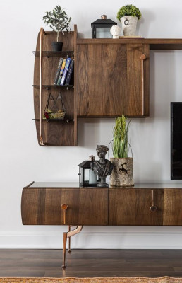 Wunnwand RTV Lowboard TV Ständer Sideboard Garnitur Braun Holz Regaler