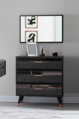 Modern Kommode mat Spigel Luxus Modern Design Schlofzëmmer Holz Set 2-deleg.