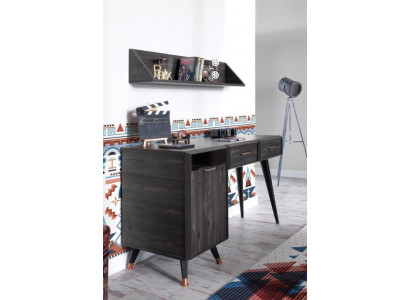 Modern schwaarzt Bürosmiwwel, Schreifdësch, Regal, Holz, stilvollt Design, nei.
