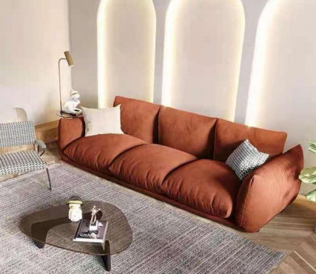 Canapé 3 Sëtzer Textil Holz Modern Braun Canapé Polster Sofa Luxus Nei Canapé