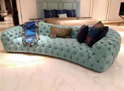 Chesterfield Drëschefelscanapé 3-Plaz Gréng Polster Canapé Design Konschtlieder nei Modern