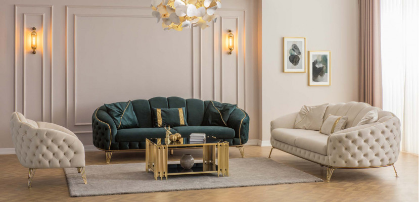 Komplett Wunnzëmmer 4-Teile stilvoll x2 3-Sëtzer Couch Modern 2x Fotell.
