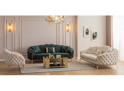 Komplett Wunnzëmmer 4-Teile stilvoll x2 3-Sëtzer Couch Modern 2x Fotell.
