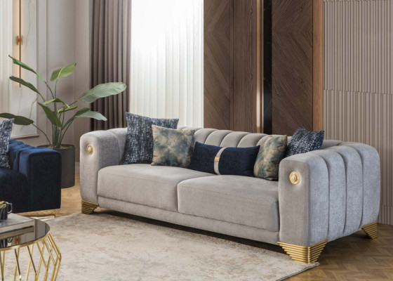 Polsterkanapé x2 3-Sëtzer Sofas Textil Sëtz Design Sofas Modern Nei
