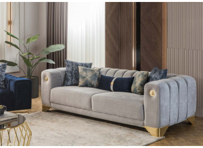 Polsterkanapé x2 3-Sëtzer Sofas Textil Sëtz Design Sofas Modern Nei