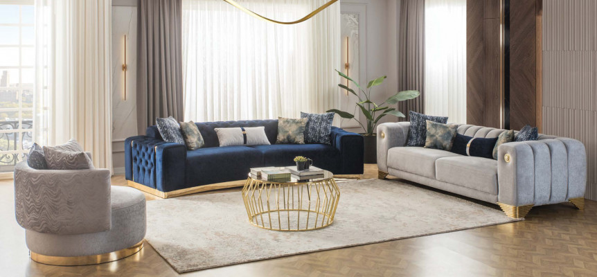 Polsterkanapé x2 3-Sëtzer Sofas Textil Sëtz Design Sofas Modern Nei