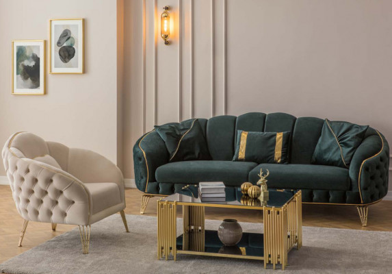 Komplett Wunnzëmmer 4-Teile stilvoll x2 3-Sëtzer Couch Modern 2x Fotell.