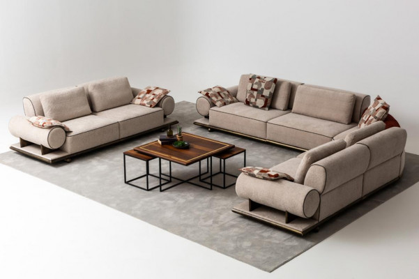Stoffcouch Couch Wunnlandschaft Eck Design Modern Sofa Eckssofa L-Form Beige Nei