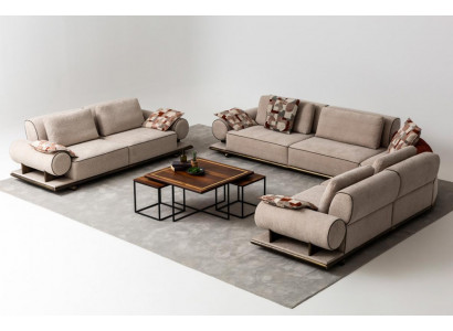 Stoffcouch Couch Wunnlandschaft Eck Design Modern Sofa Eckssofa L-Form Beige Nei