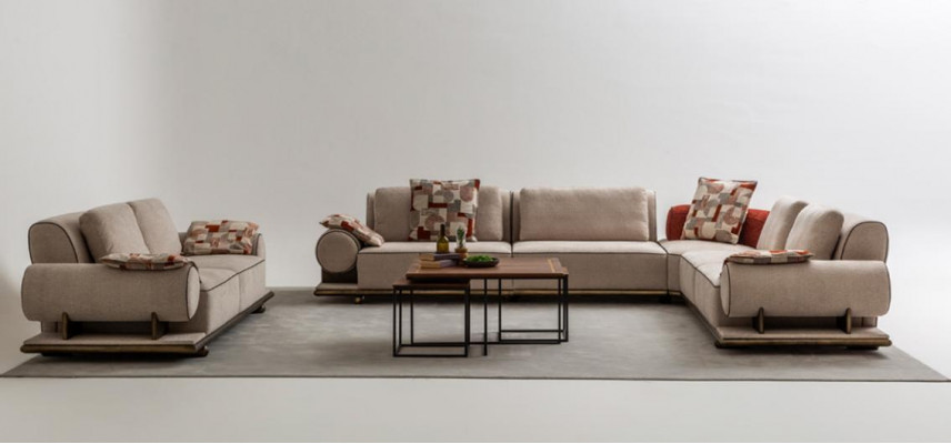 Stoffcouch Couch Wunnlandschaft Eck Design Modern Sofa Eckssofa L-Form Beige Nei
