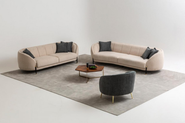 Canapé-Set 4 3 1 Sëtz Wunnzëmmer Komplett Sofa-Set Beige Modern Set