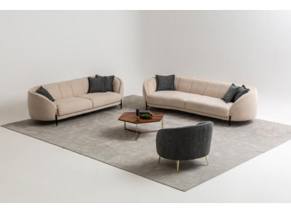 Canapé-Set 4 3 1 Sëtz Wunnzëmmer Komplett Sofa-Set Beige Modern Set