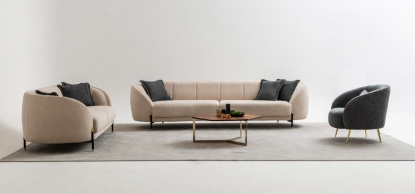 Canapé-Set 4 3 1 Sëtz Wunnzëmmer Komplett Sofa-Set Beige Modern Set