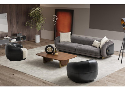 Modern grénger Sofa Set: Set vun dräi-Setzer Sofas mat zwee Still fir d'Wunnezëmmer.
