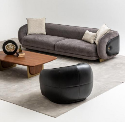 Modern grénger Sofa Set: Set vun dräi-Setzer Sofas mat zwee Still fir d'Wunnezëmmer.