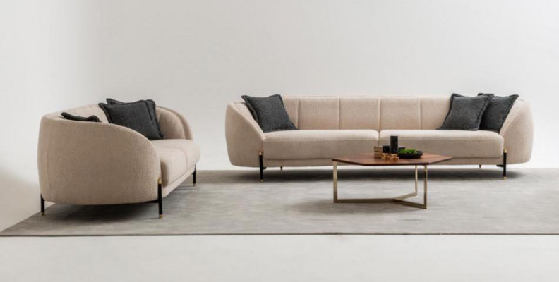 Modern Sofa 3 Sëtzer Beige Héichwäerteg Polster Sofas Design Textil nei
