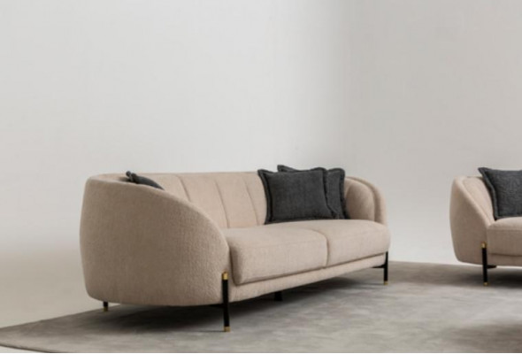 Modern Sofa 3 Sëtzer Beige Héichwäerteg Polster Sofas Design Textil nei
