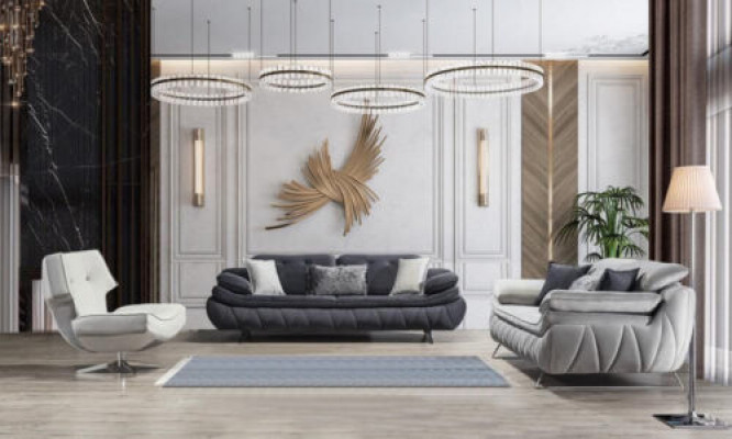Wunnzëmmer-Set 3 Stéck Schwaarz Wäiss 2x Canapéen mat Fauteuil Modernen Design Textil