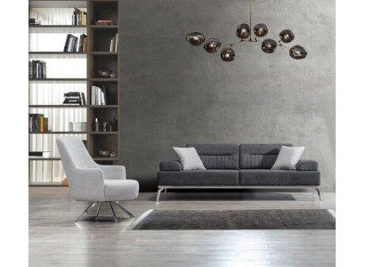 Wunnzëmmer-Set 2tlg. 3-Sëtzer Sofa 1-Sëtzer Fotell Gro Wäiss Textil Material