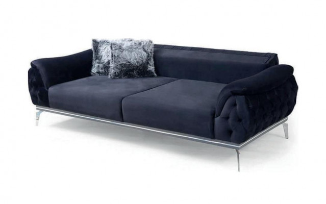 Schwaarzt Chesterfield Design Textil Material Modern 3-Sëtzer Stoffsofa