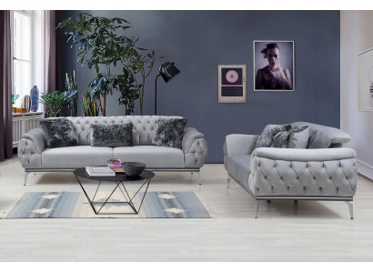 Grau Wunnzëmmer Stoffsofa Modernen Design Chesterfield Textilmaterial