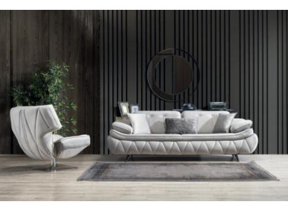 Wunnzëmmer-Set 2tlg. 3-Sëtz Sofa mat Fotell Modern Design Stoffsofaen