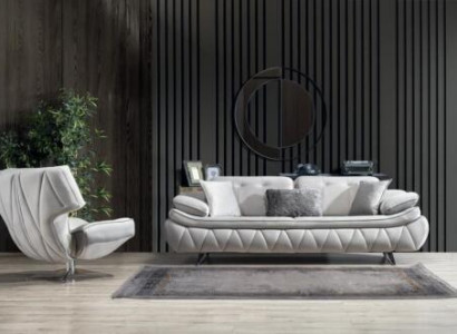 Wunnzëmmer-Set 2tlg. 3-Sëtz Sofa mat Fotell Modern Design Stoffsofaen