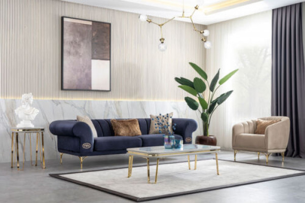 Moderne blo-béisch Sofagarnitur Designer 3+1 -Sëtzer Luxus Wunnzëmmer Fauteuil