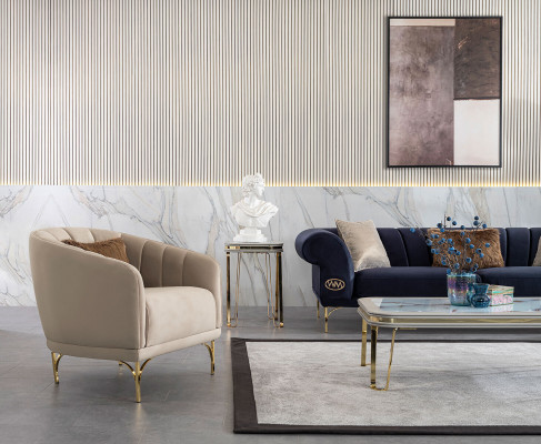 Moderne blo-béisch Sofagarnitur Designer 3+1 -Sëtzer Luxus Wunnzëmmer Fauteuil