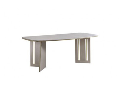 Beige Iessdësch Modern Holzmiwwelen Hallefkreesfërmegem Dësch Designer Iesszëmmerdësch