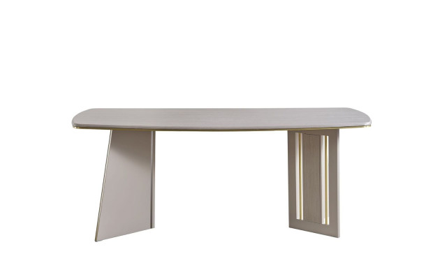 Beige Iessdësch Modern Holzmiwwelen Hallefkreesfërmegem Dësch Designer Iesszëmmerdësch