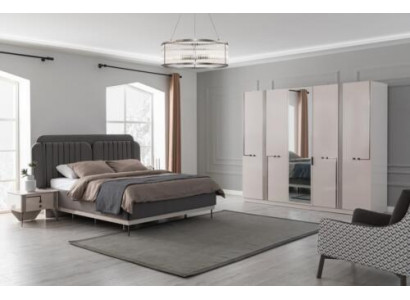 Modern Schlofzëmmer Set duebel Bett Nuetsschränk Kleederschaf Luxus