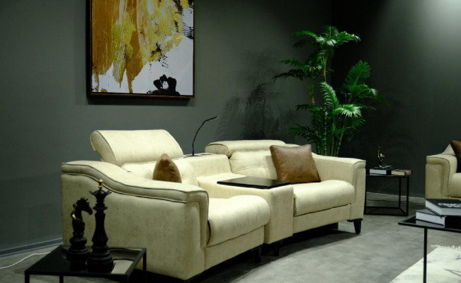 Beige Lieder Couchgruppé Designer 3-Sëtzer Zwéisëtzer Canapé 2tlg Set