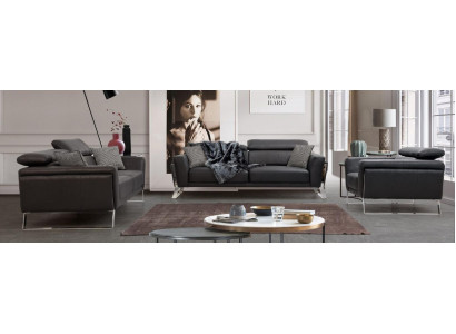 Designer Konschtleder Canapé-Set 2x Drësëtzeger Luxus-Sessel 3 Deeler